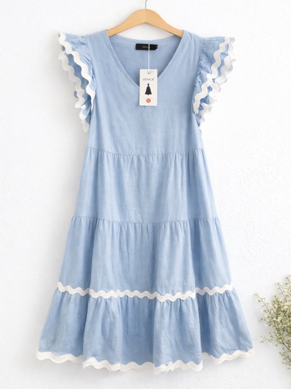 Zesica Light Blue Ruffle Tiered Casual Dress